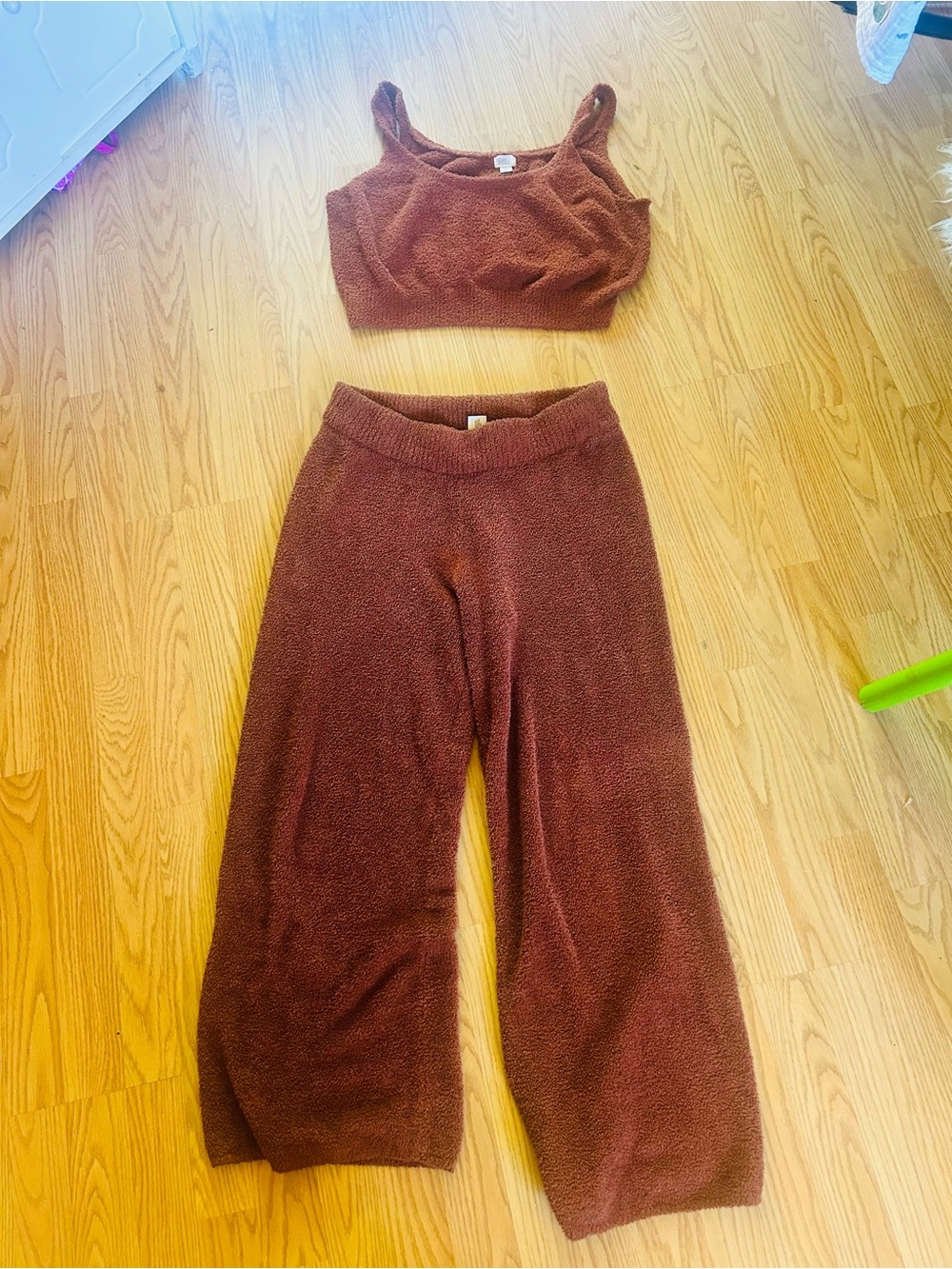 Cozy Wide-Leg Lounge Pants and Crop Top Brown Sz XL
